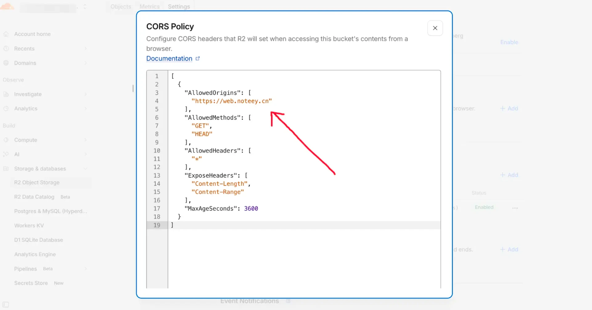 Cloudflare R2 CORS policy JSON configuration